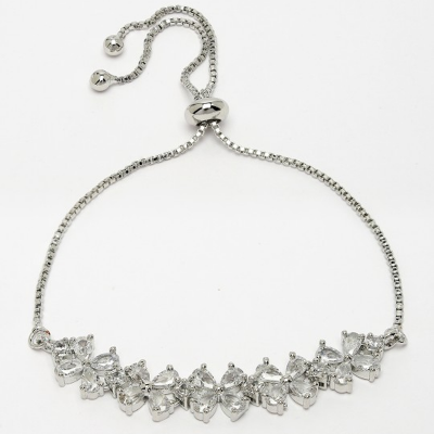 Silver Brass American Diamond Studded Rhodium-Plated Wraparound Bracelet