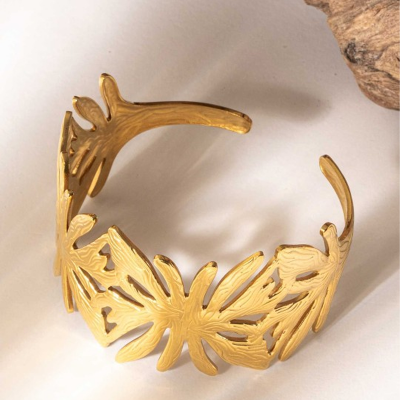 18K Gold Plated Stainless Steel Luce Cuff Bangle Bracelet