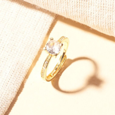 Golden Princess Cut Gemstone Studded Ring For Women & Girls