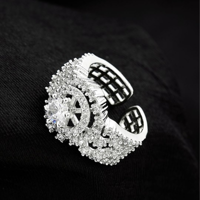 Silver-Plated Cubic Zirconia Stones Studded Finger Ring