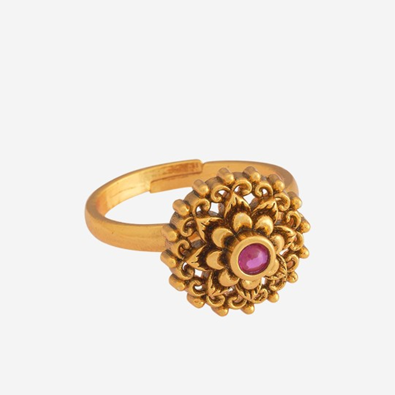 Ruby Gold-Plated Ethnic Antique Finger Ring