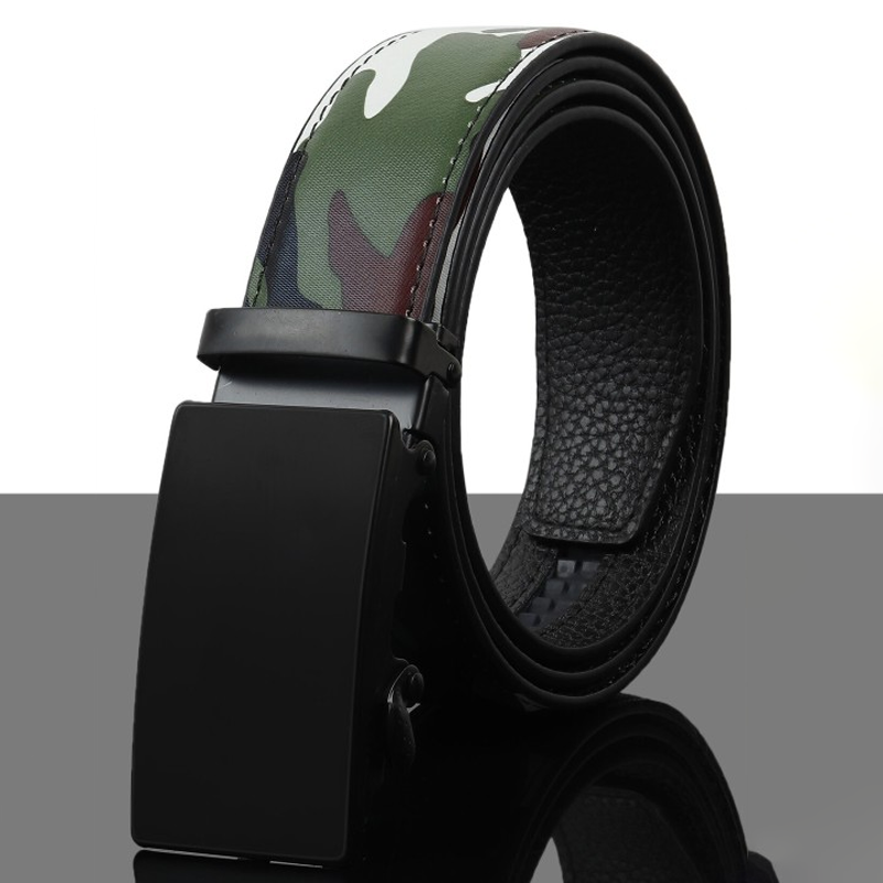 Men White & Brown Printed Autolock Belt