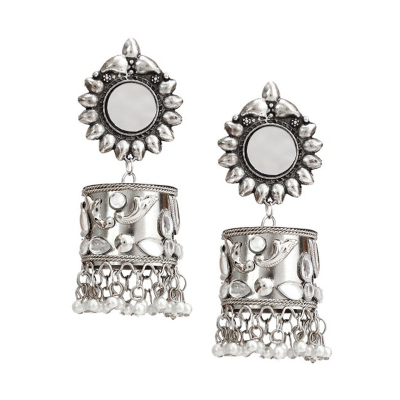 Silver-Toned Contemporary Jhumki Earrings
