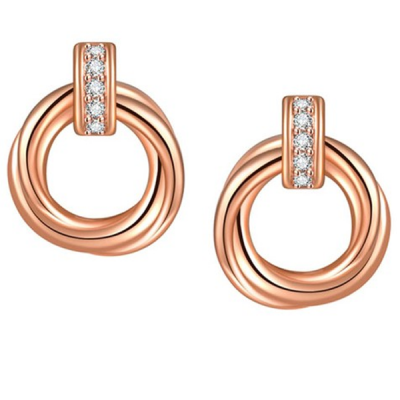 Rose Gold-Plated Cubic Zirconia-Studded Studs Earrings
