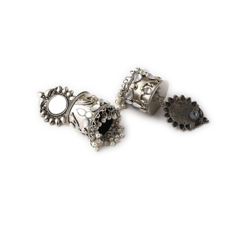 Silver-Toned Contemporary Jhumki Earrings