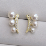 Gold-Plated Bow & Faux Pearl Beaded Studs Earrings