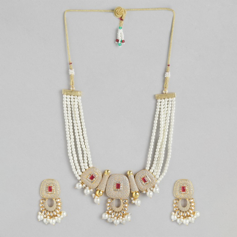 Gold-Plated AD & Pearl Jewellery Set