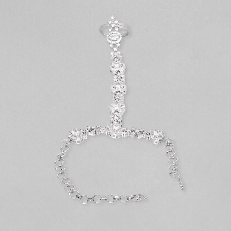 Silver Plated Cubic Zirconia Studde Ring Bracelet