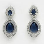 Rhodium-Plated Teardrop Shaped Diamond Drop Earrings