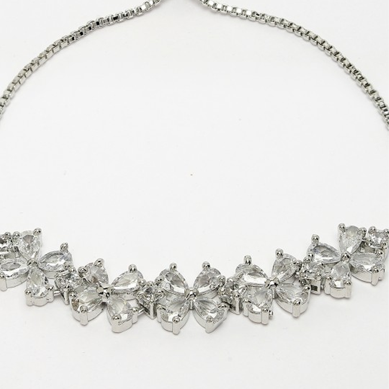 Silver Brass American Diamond Studded Rhodium-Plated Wraparound Bracelet
