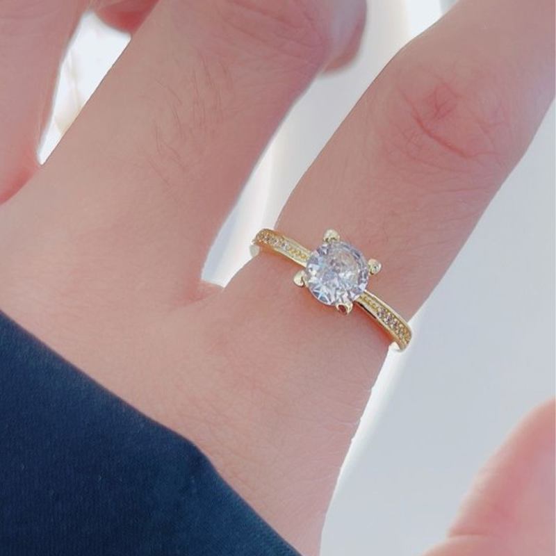Golden Princess Cut Gemstone Studded Ring For Women & Girls
