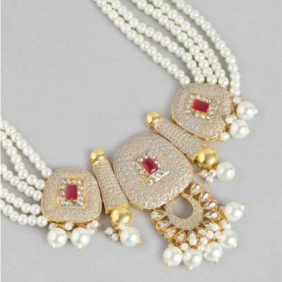 Gold-Plated AD & Pearl Jewellery Set