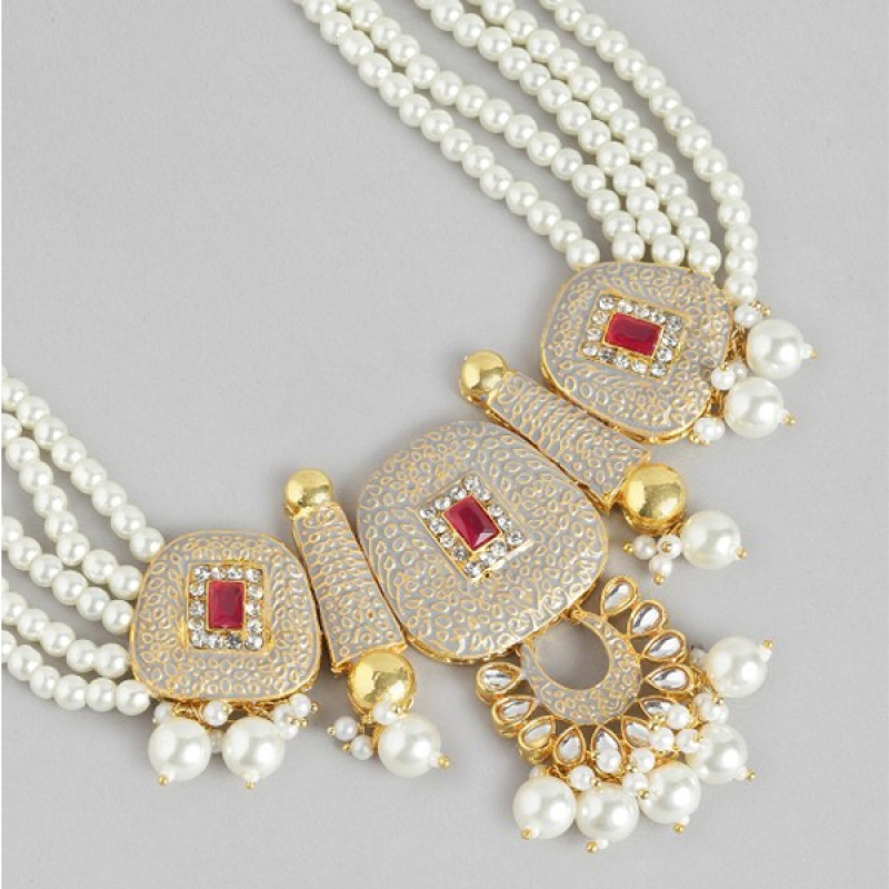 Gold-Plated AD & Pearl Jewellery Set