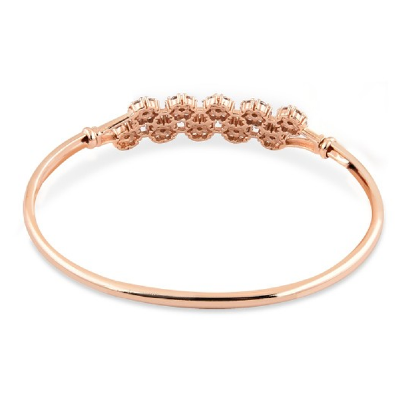 White Rose Gold-Plated Cubic Zirconia Flowers Kada Bracelet