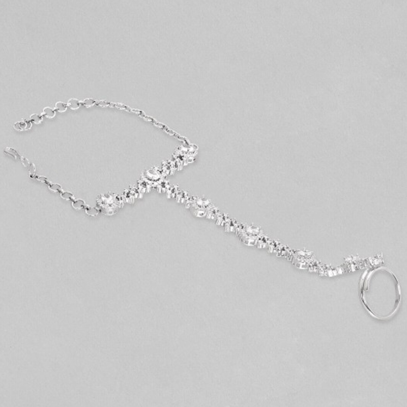 Silver Plated Cubic Zirconia Studde Ring Bracelet