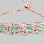 Women Rose Gold-Plated Sea Green Diamond Studded Bracelet