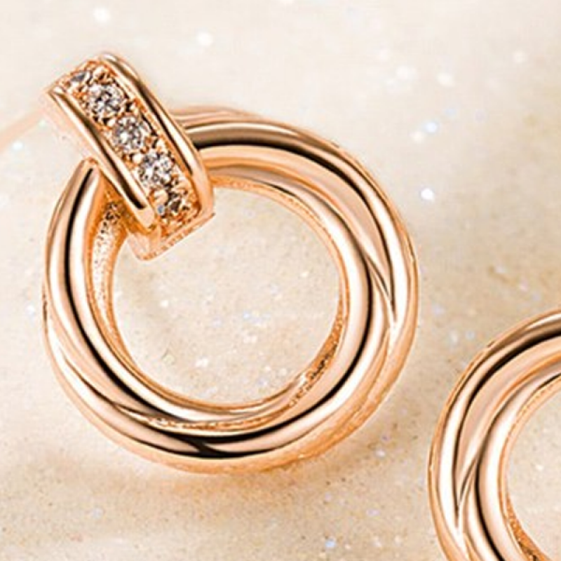 Rose Gold-Plated Cubic Zirconia-Studded Studs Earrings