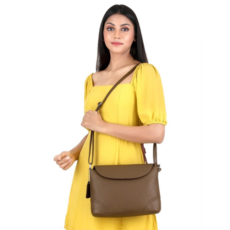 Beige Textured Sling Bag