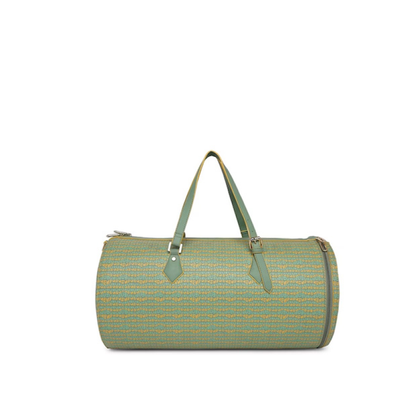 Green Printed Leather Duffel Bag