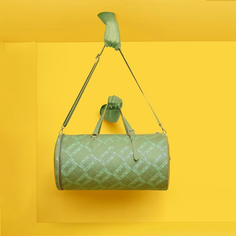 Green Printed Leather Duffel Bag